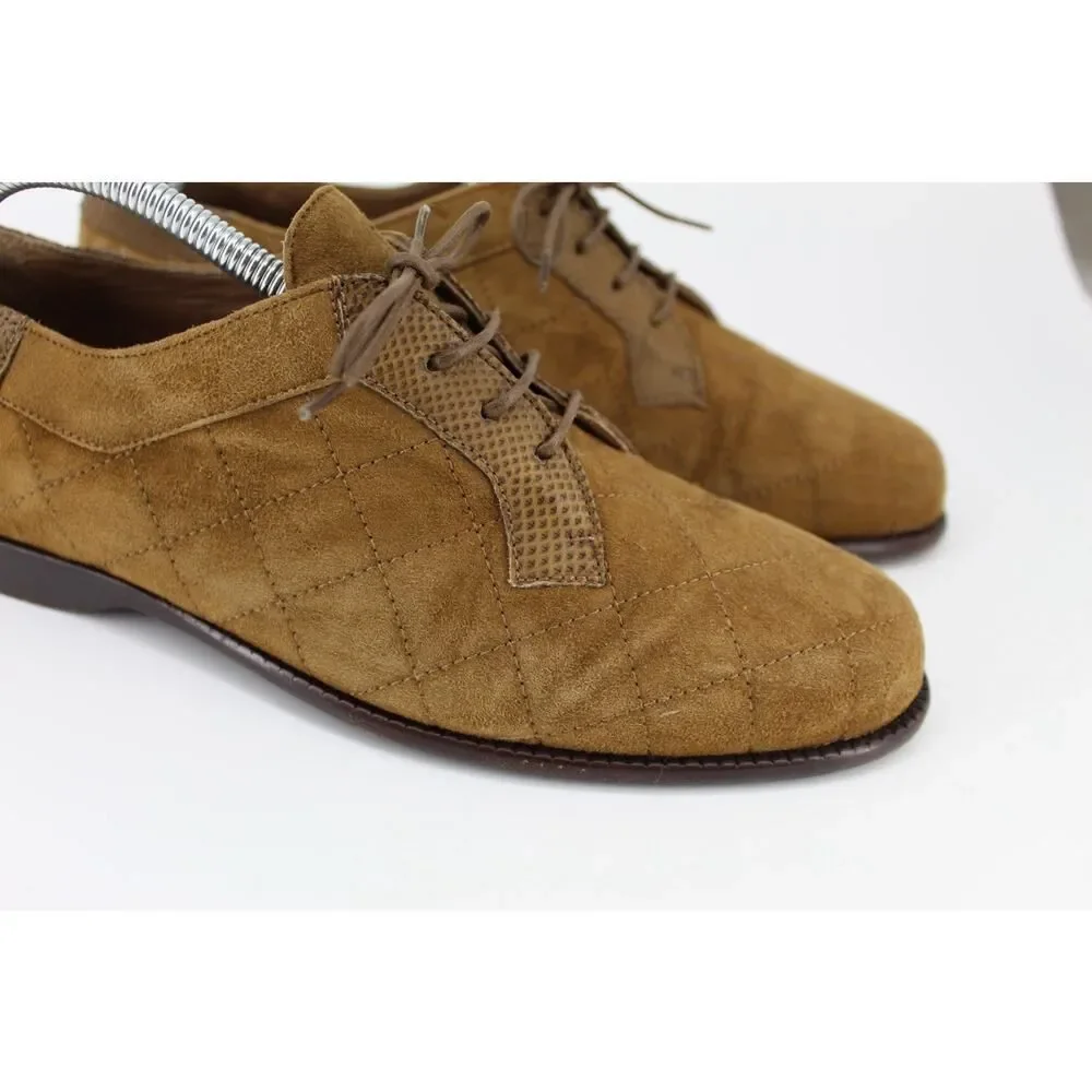 Rick Pallack Oxford Shoes Mens 9 Brown Suede Quilted Lace Up Leather Sole Oxford